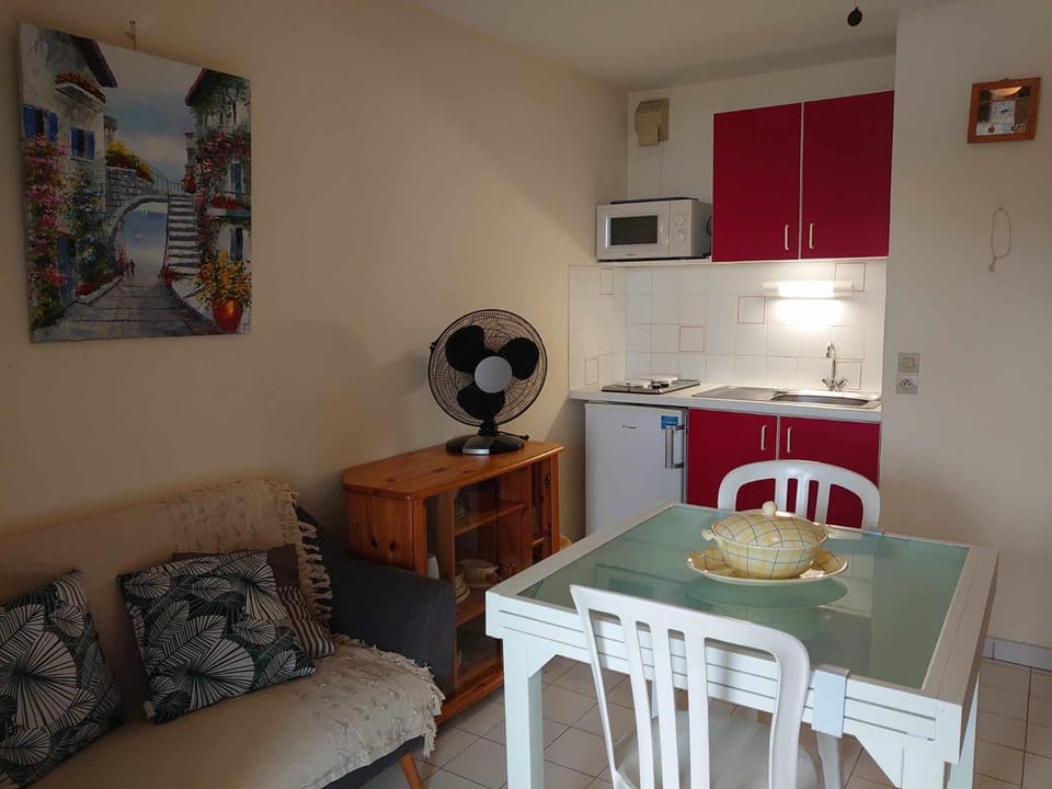 Kitchen or kitchenette, Living room, Dining area, microwave, stove