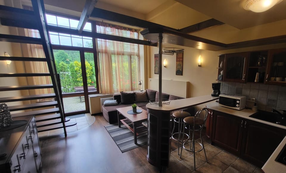 Kitchen or kitchenette, Living room, Seating area, minibar