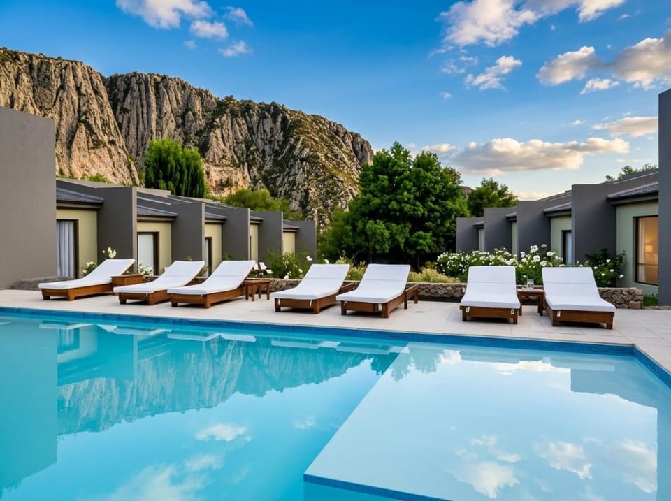 Nearby landmark, Spring, Day, Natural landscape, Mountain view, Pool view, Swimming pool, sunbed