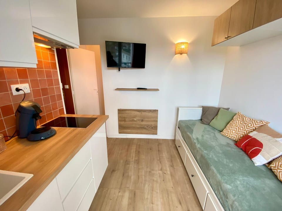 TV and multimedia, Kitchen or kitchenette, Living room, Seating area, wardrobe