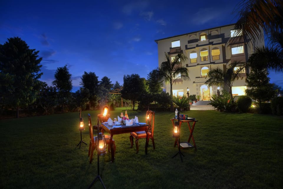 Property building, Night, Garden, Decorative detail, Seating area, Garden view