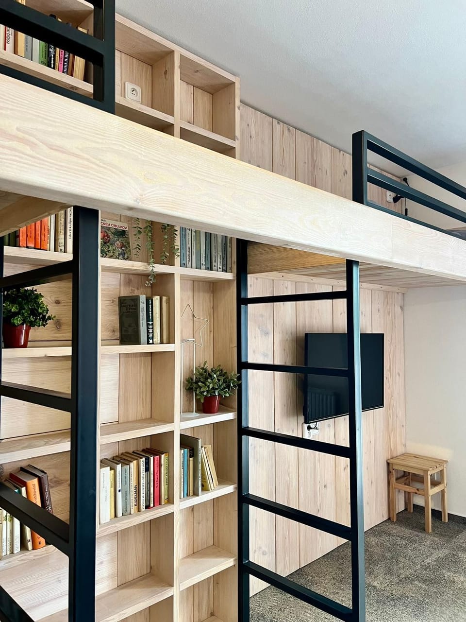 Bed, Library, Photo of the whole room, bunk bed