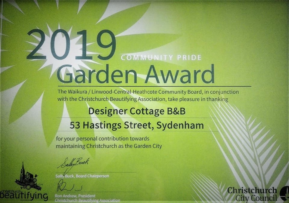 Garden, Certificate/Award