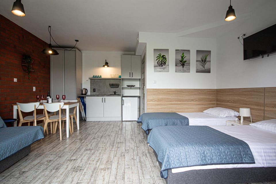 Bed, Kitchen or kitchenette, Living room, Seating area, Dining area