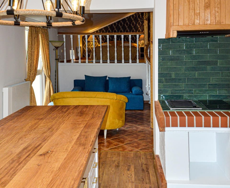Kitchen or kitchenette, stove