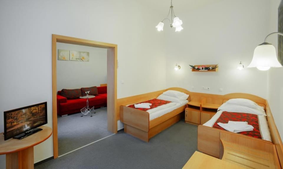 Bed, TV and multimedia, Living room, Photo of the whole room, Seating area, Bedroom