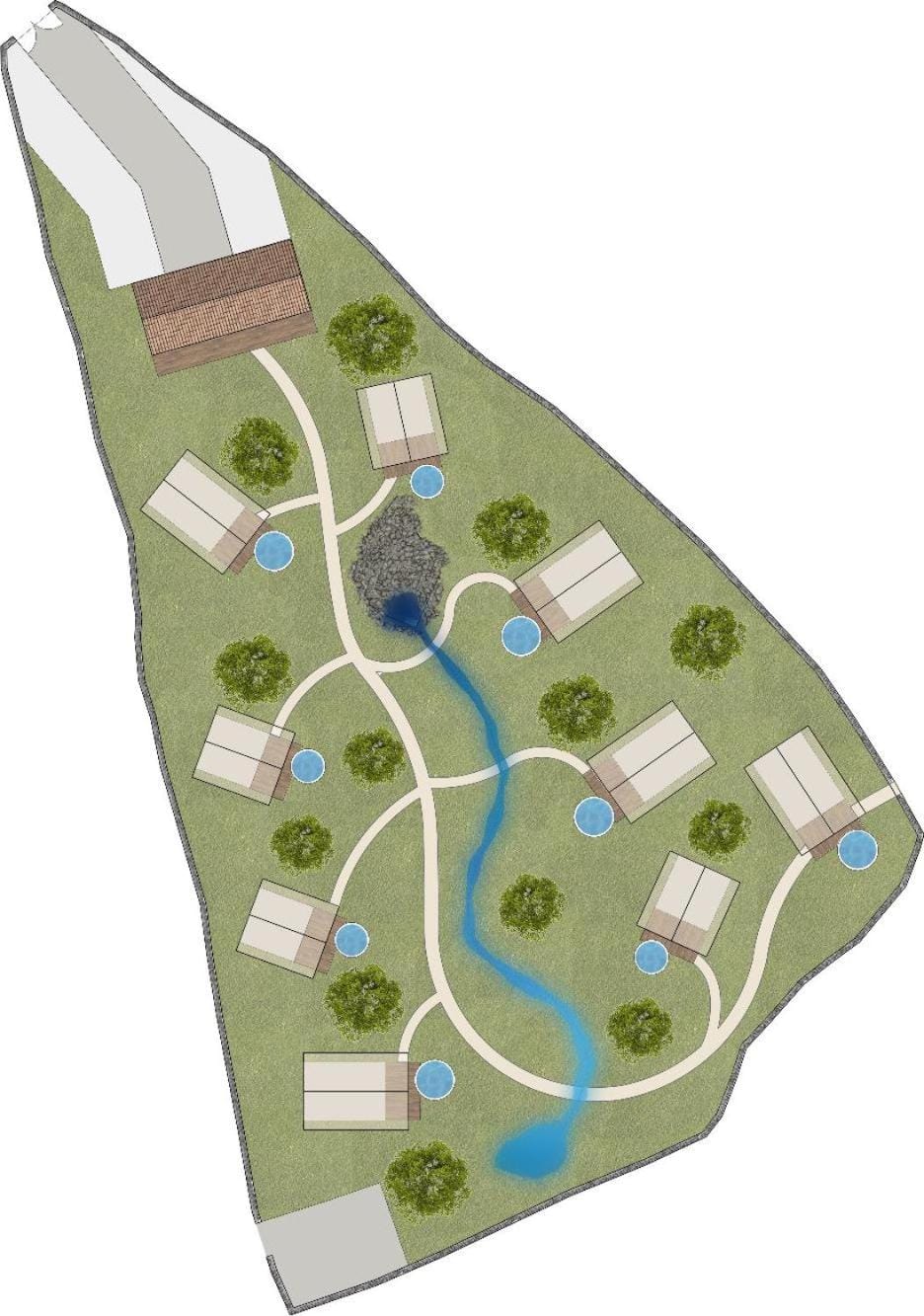 Property building, Off site, Neighbourhood, Natural landscape, Bird's eye view, Garden, View (from property/room), Floor plan, Area and facilities, Location