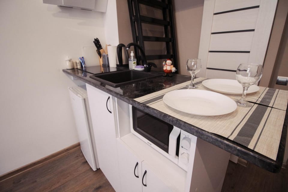 Kitchen or kitchenette, stove