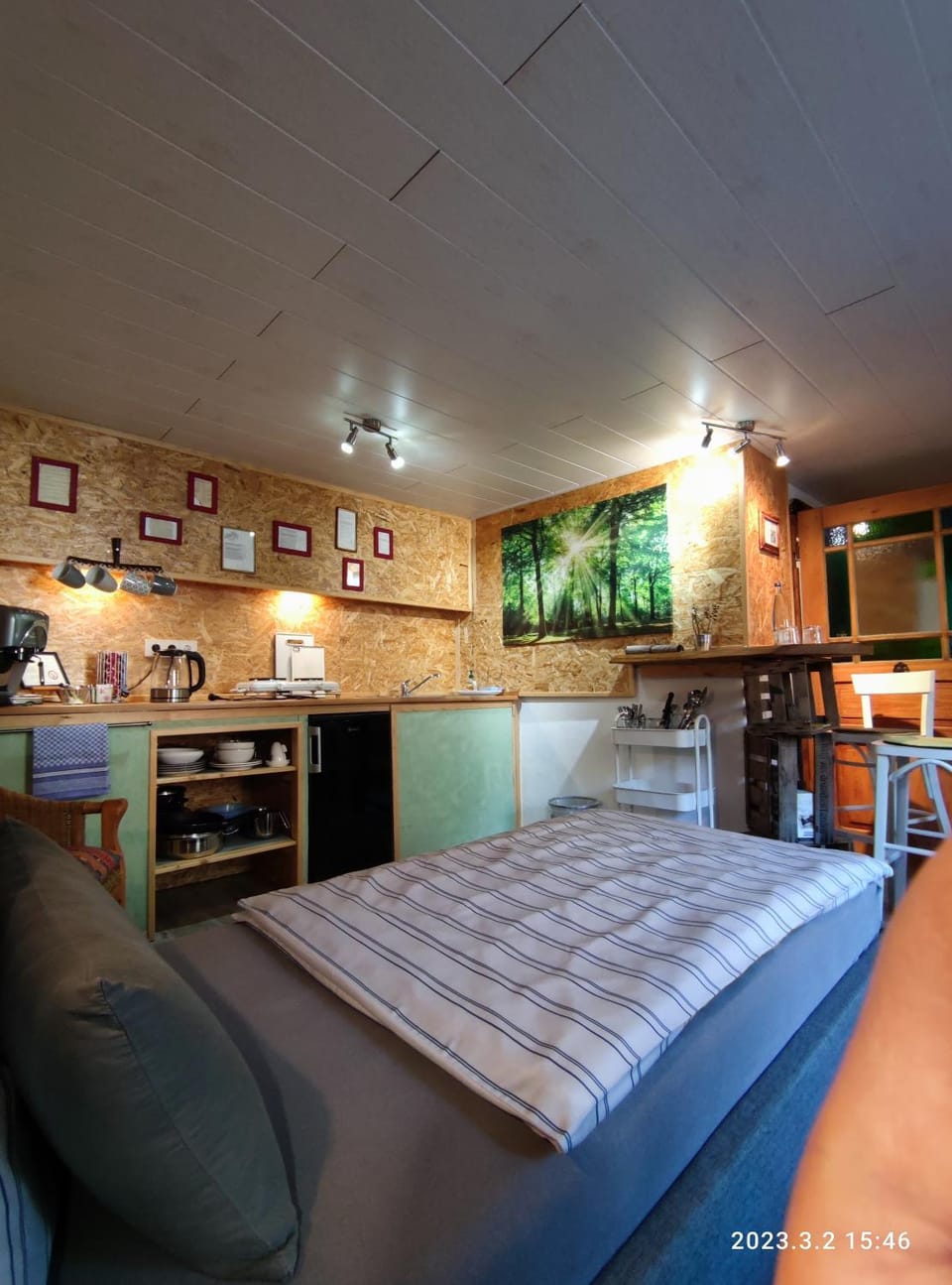 Bed, Kitchen or kitchenette, Photo of the whole room, Dining area, stove