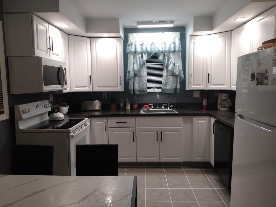 Kitchen or kitchenette, dishwasher, oven, stove, toaster