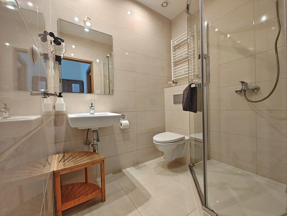 Shower, Bathroom, hair dryier, towels