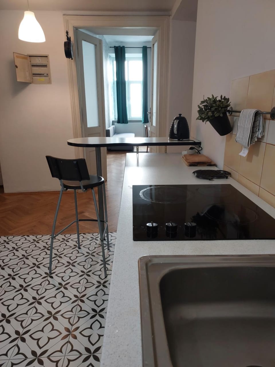 Kitchen or kitchenette, stove
