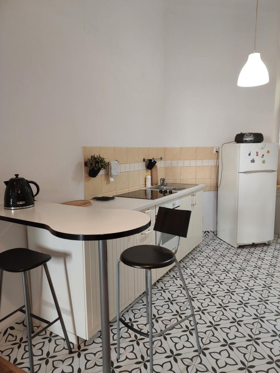 Kitchen or kitchenette, stove
