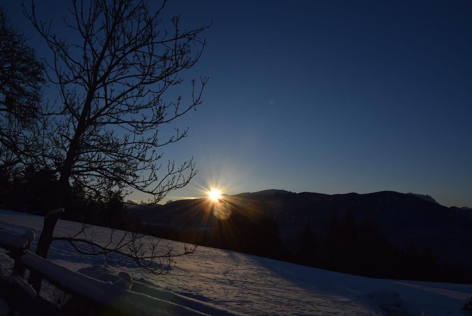 Winter, Mountain view, Sunrise, Sunset