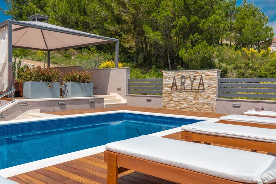 Patio, Natural landscape, Pool view, Swimming pool, sunbed