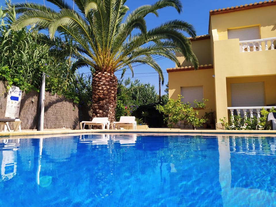 Property building, Garden, Pool view, Swimming pool, sunbed