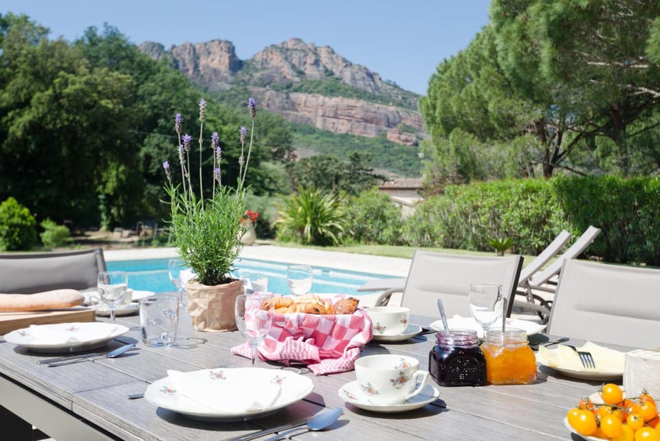 Food close-up, Balcony/Terrace, Swimming pool, Continental breakfast