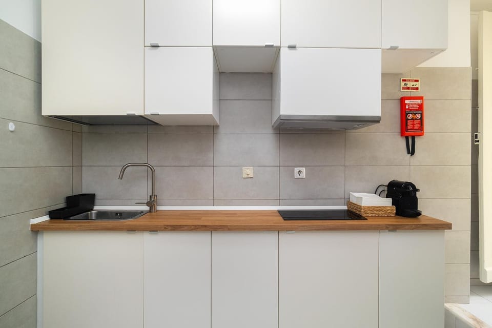 Kitchen or kitchenette, stove
