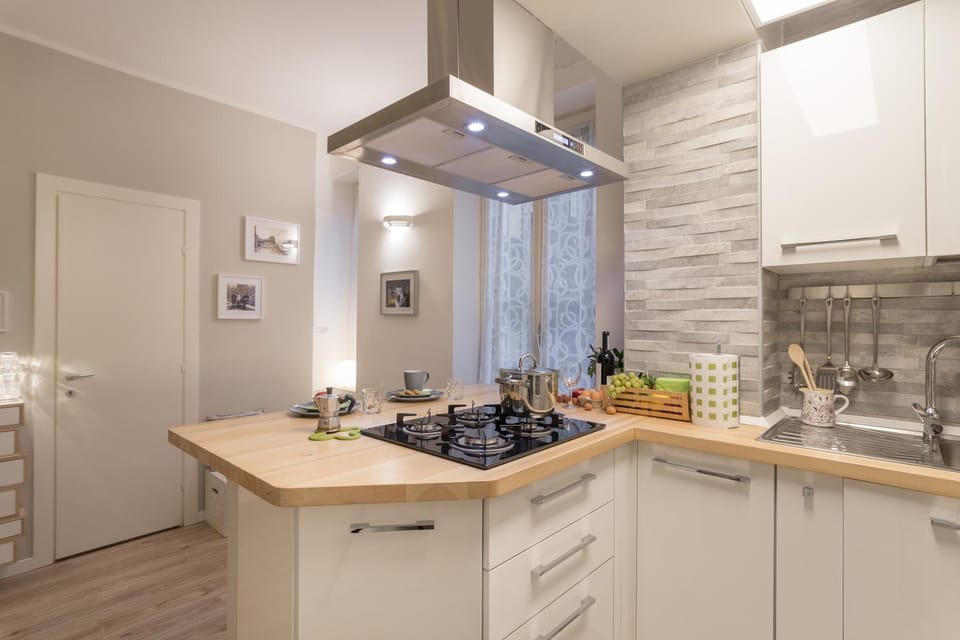 Kitchen or kitchenette, stove
