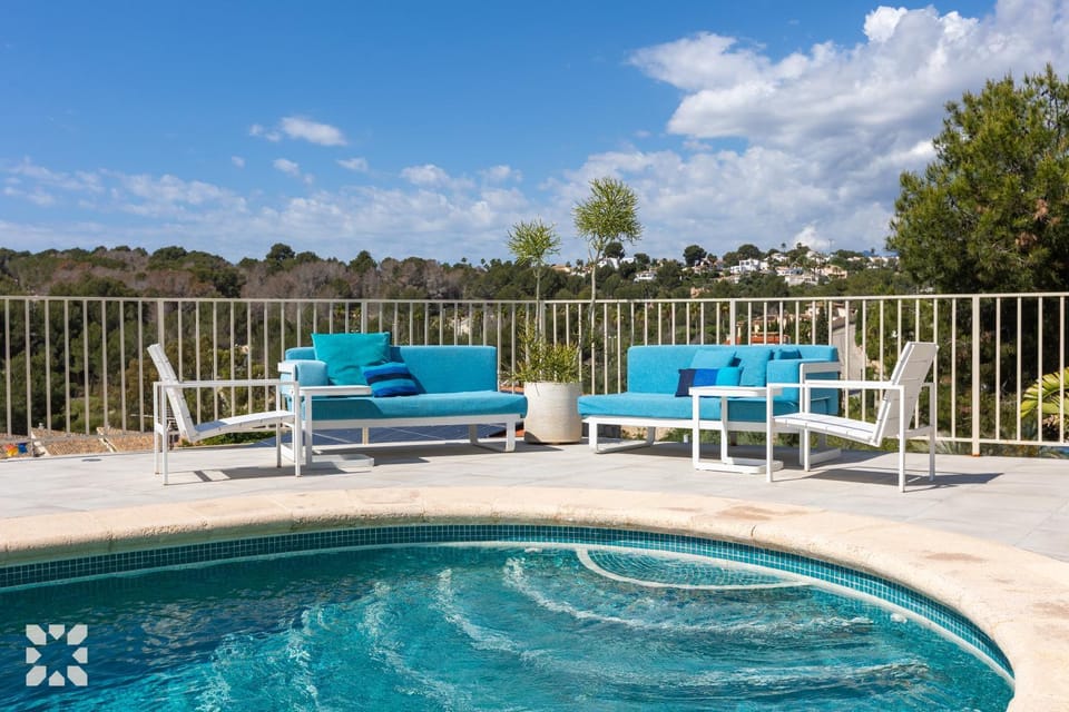 Patio, Day, Natural landscape, Living room, Seating area, Pool view, Swimming pool, sunbed