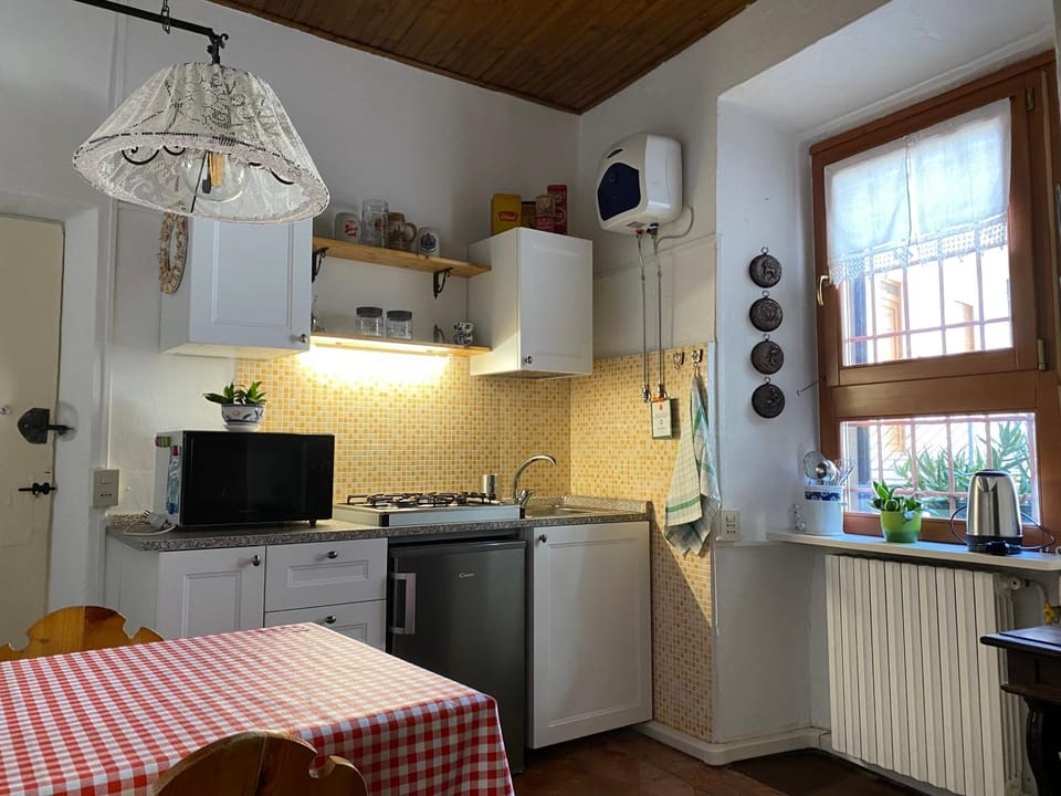 Kitchen or kitchenette, Dining area, microwave, stove, kitchen