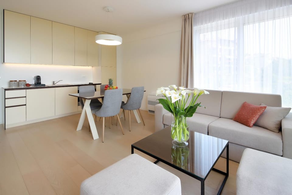 TV and multimedia, Coffee/tea facilities, Kitchen or kitchenette, Living room, Seating area, Dining area