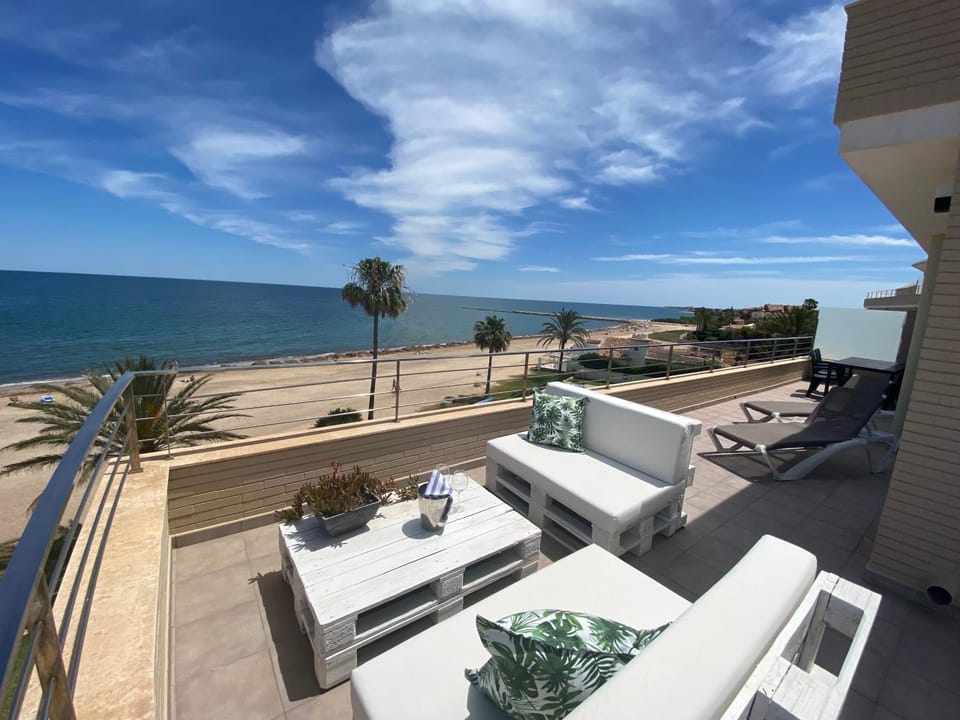 Off site, Day, Summer, View (from property/room), Balcony/Terrace, Living room, Dining area, Beach, Garden view, Pool view, Sea view, sunbed