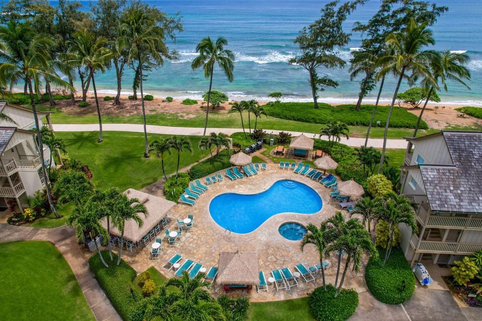 Property building, Day, Bird's eye view, Garden, Beach, Garden view, Pool view, Sea view, Swimming pool, sunbed