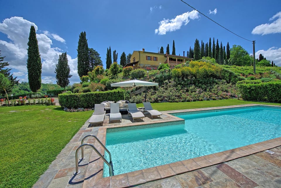 Natural landscape, Garden, Garden view, Pool view, Swimming pool, sunbed