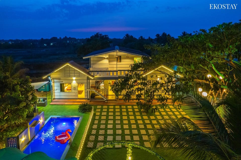 Night, Natural landscape, Pool view, Swimming pool, sunbed