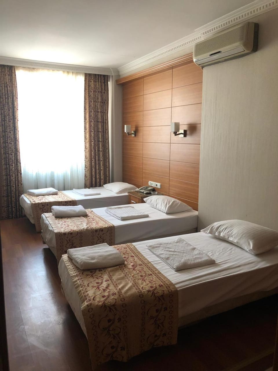 Bed, Photo of the whole room, Bedroom, towels, air conditioner