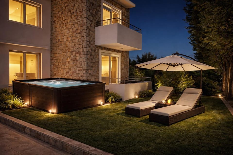 Property building, Night, Garden, Hot Tub, Hot Tub