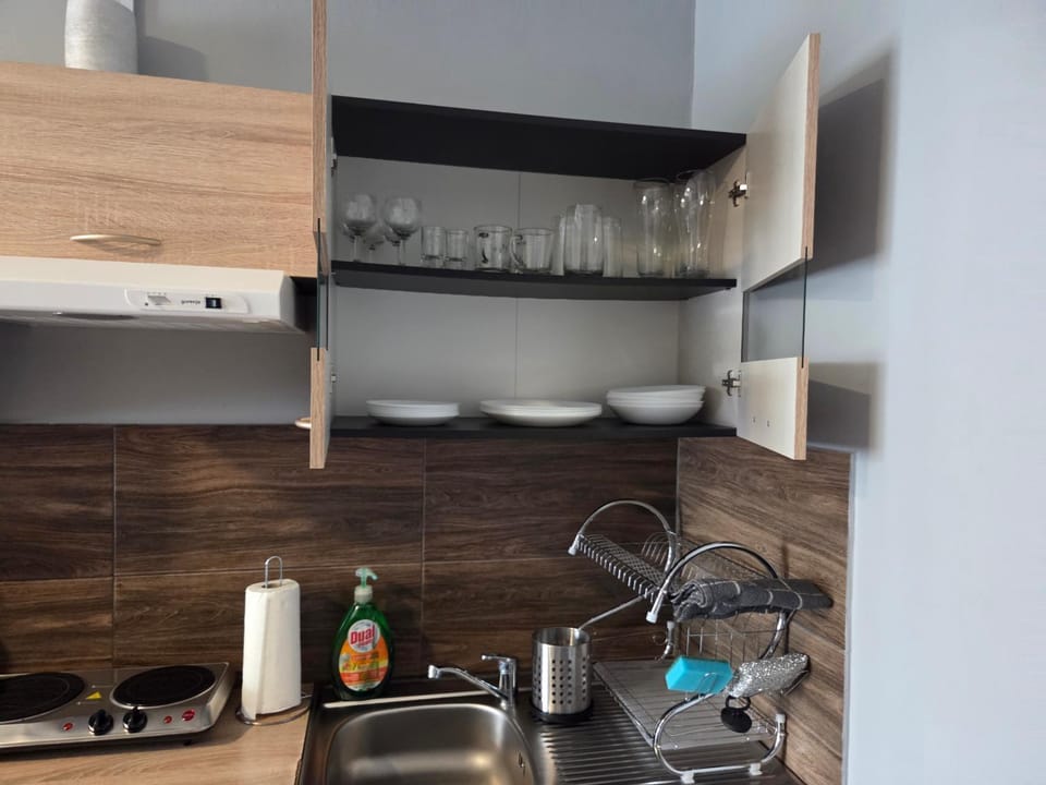 Kitchen or kitchenette, stove