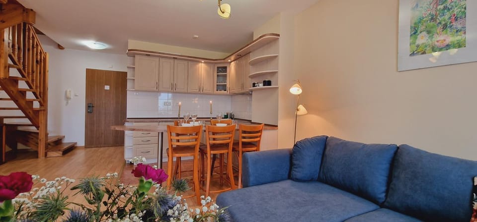 Kitchen or kitchenette, Living room, Seating area, Dining area, stove