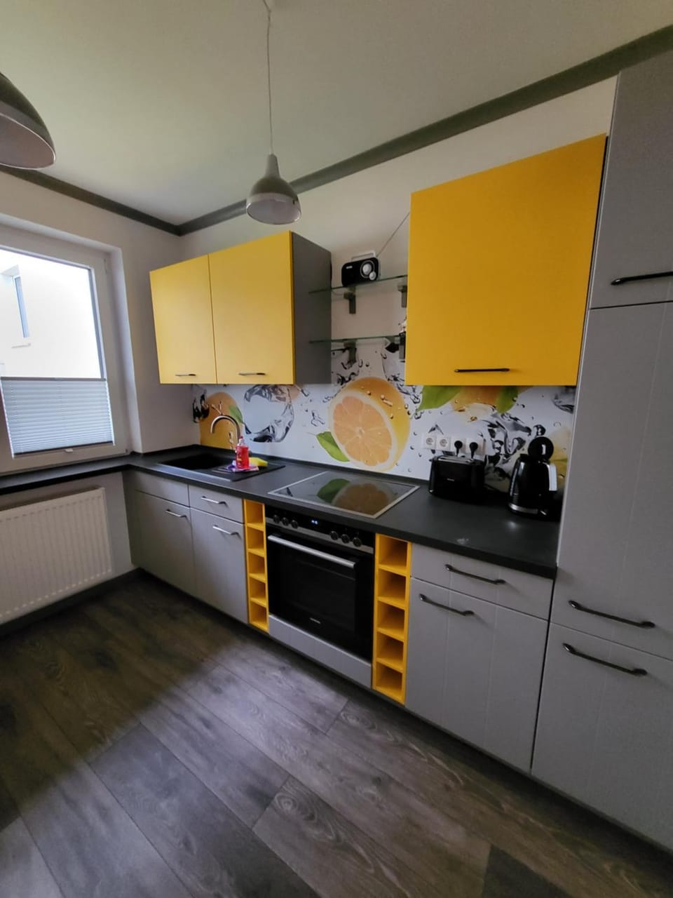 Kitchen or kitchenette, stove