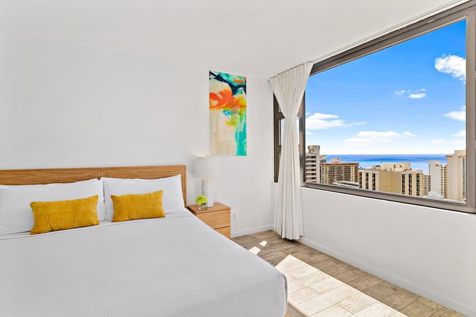 Bed, Bedroom, Sea view