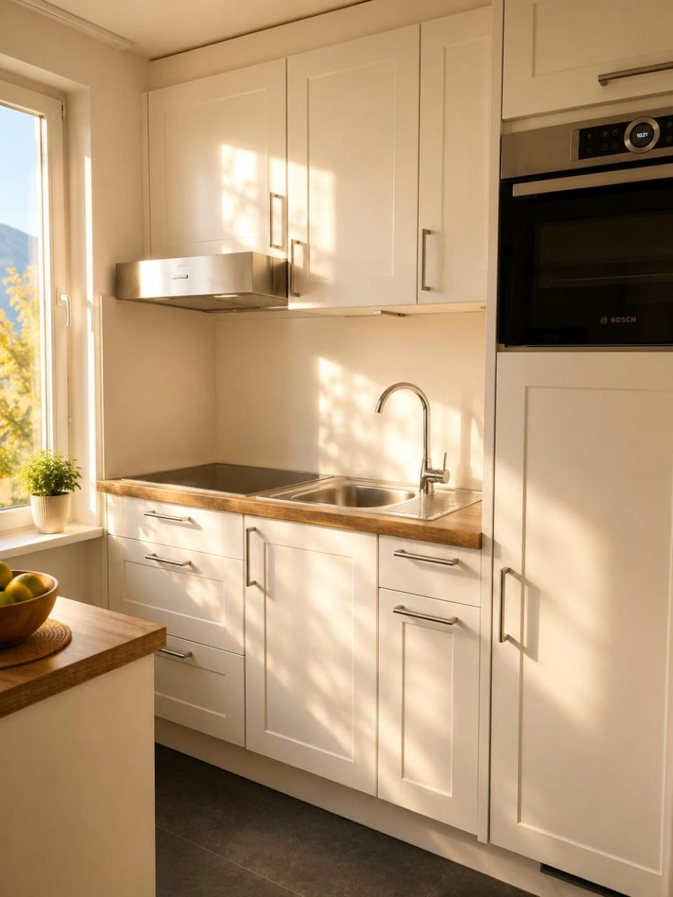 Kitchen or kitchenette, oven, stove