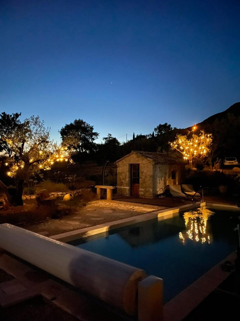 Night, Pool view, Swimming pool
