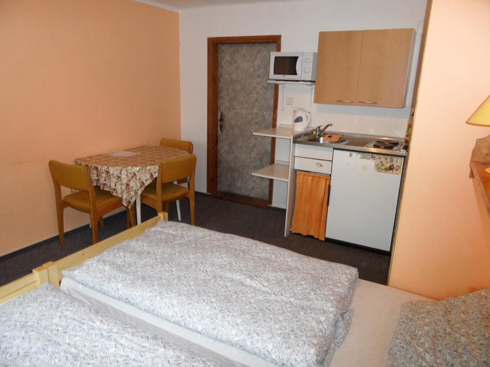 Bed, TV and multimedia, Kitchen or kitchenette, Photo of the whole room, Dining area, Bedroom, stove