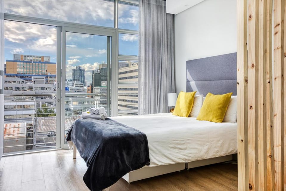 Bed, Bedroom, City view