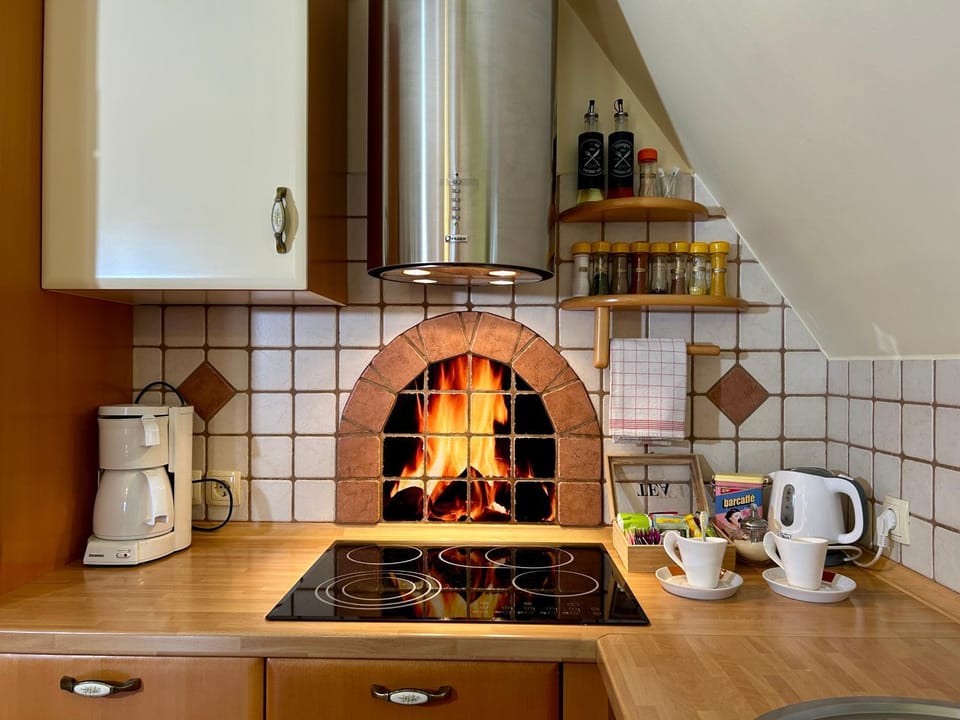 Kitchen or kitchenette, stove