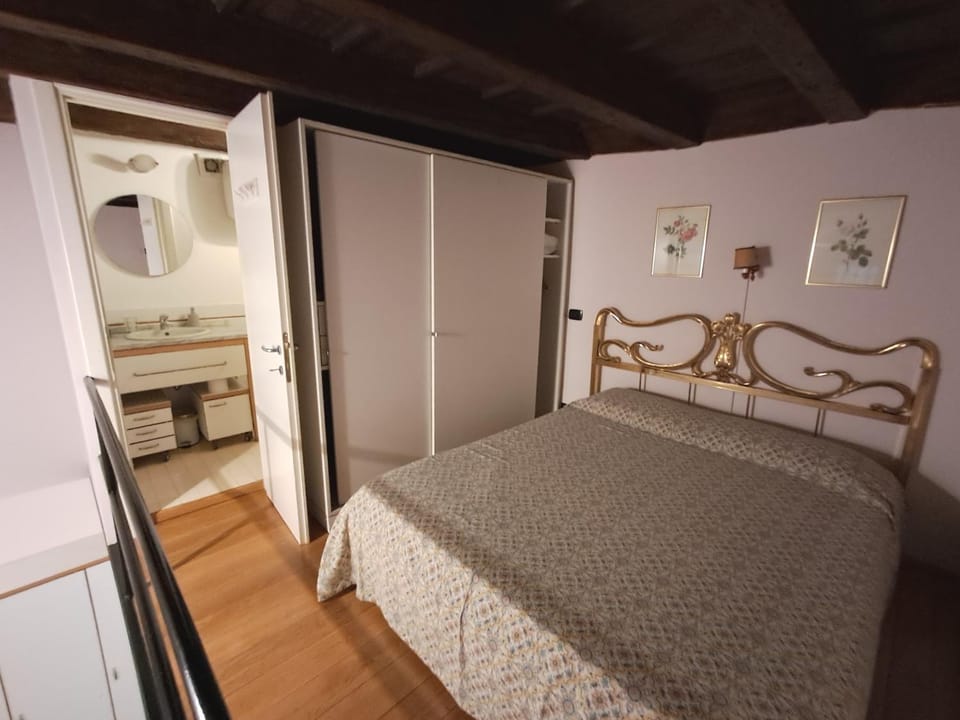 Bed, wardrobe