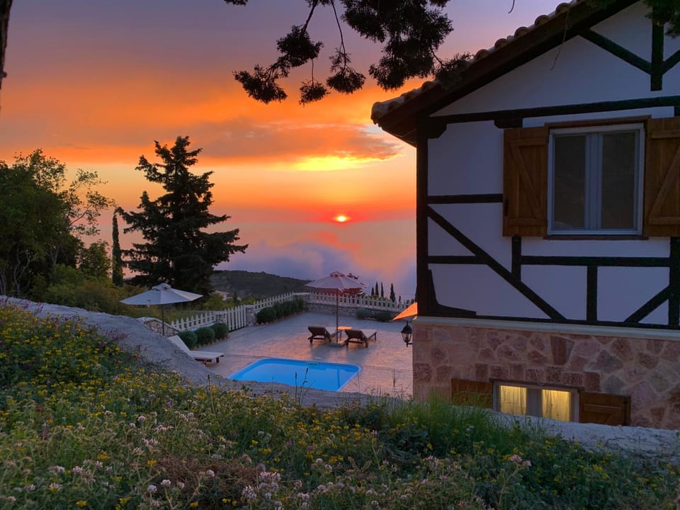 Natural landscape, Pool view, Swimming pool, Sunset, sunbed