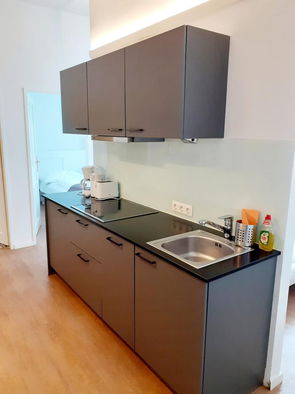 Kitchen or kitchenette, stove