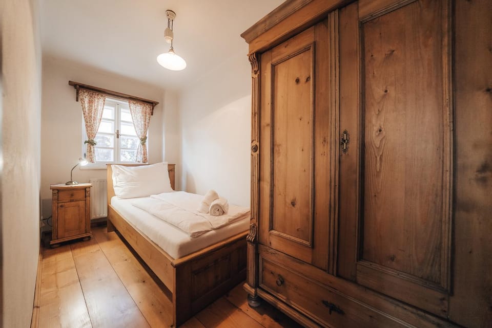 Bed, wardrobe