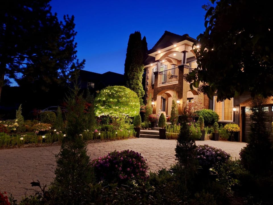 Property building, Spring, Night, Natural landscape, Garden, Garden view