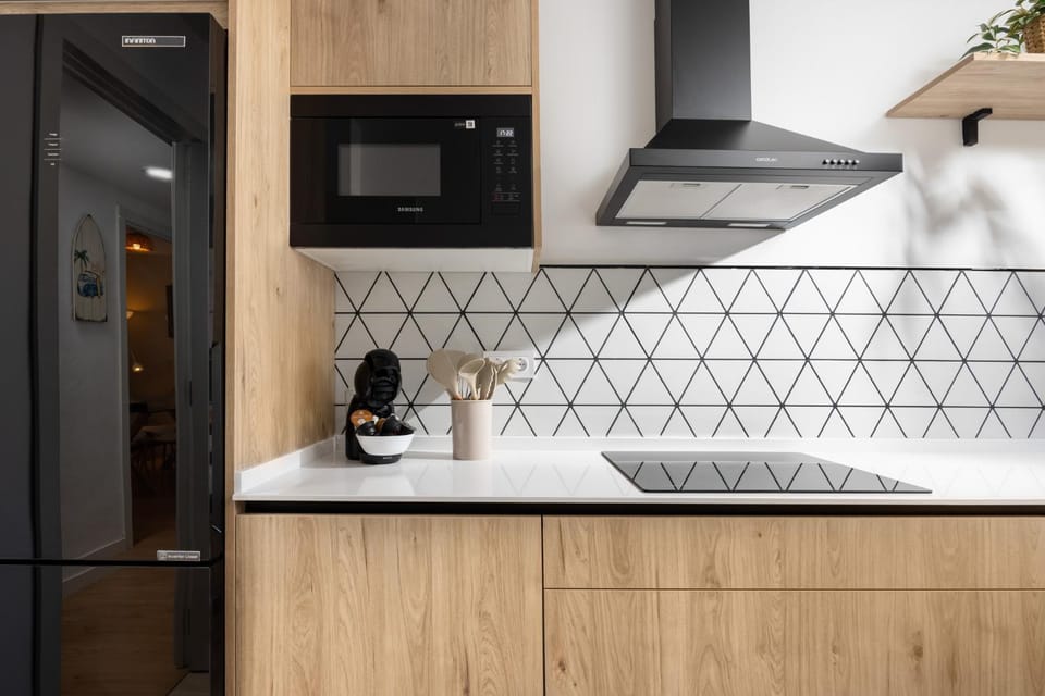 Kitchen or kitchenette, stove