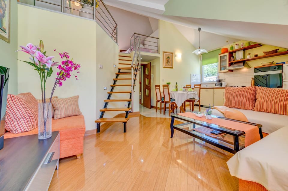 Kitchen or kitchenette, Living room, Seating area, Dining area