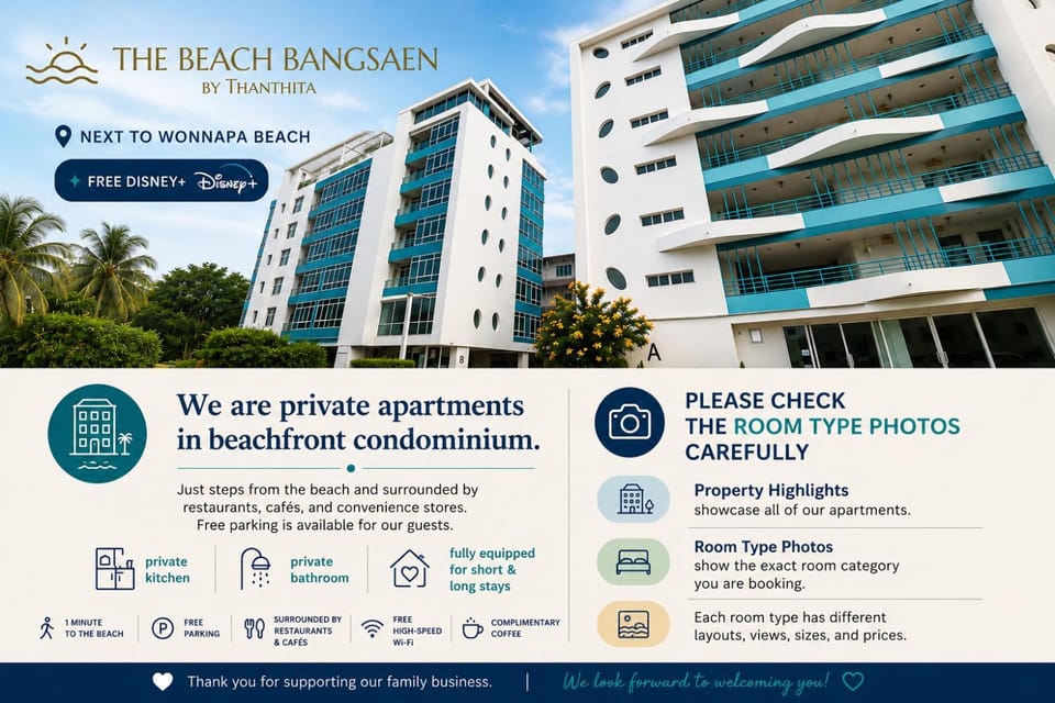The Beach Bangsaen by Thanthita next to Wonnapa beach FREE DISNEY PLUS Apartment in Chon Buri Changwat
