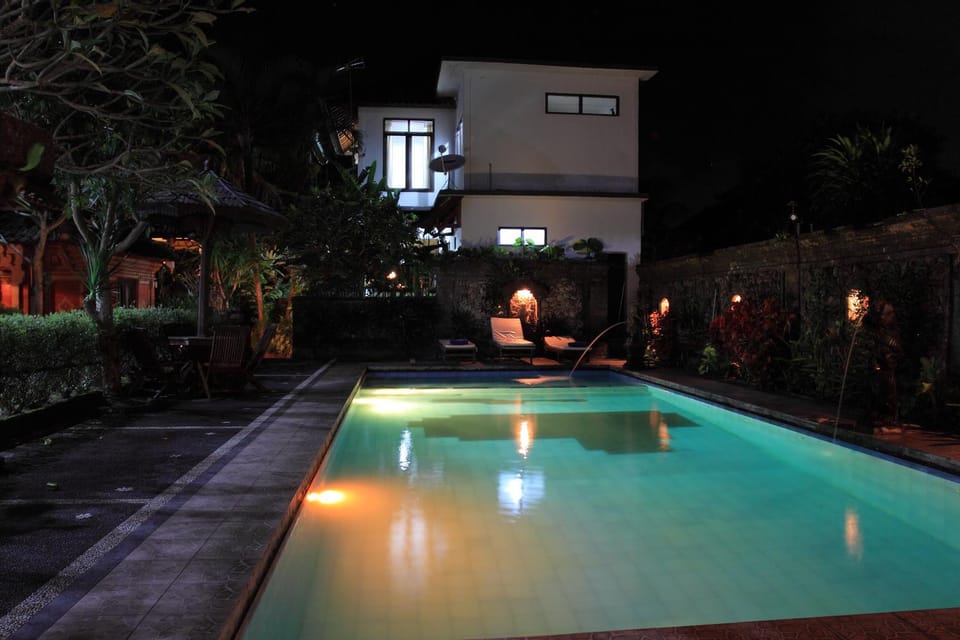 Property building, Night, Garden view, Pool view, Swimming pool
